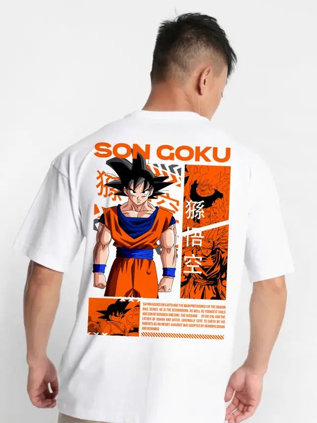 Oversized Son Goku Anime Graphic Tee – White | Dragon Ball Inspired Streetwear - Acid House™ (formerly Zyra Drip)