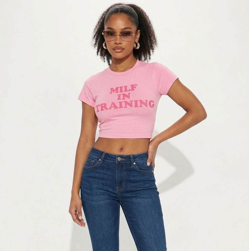 Pink “MILF In Training” Crop Top for Women | Slim Fit Graphic Baby Tee - Acid House™ (formerly Zyra Drip)