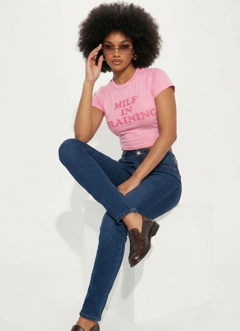 Pink “MILF In Training” Crop Top for Women | Slim Fit Graphic Baby Tee - Acid House™ (formerly Zyra Drip)