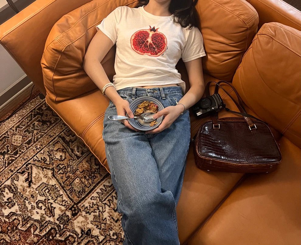 Pomegranate Print Baby Tee for Women | Crop Top Baby Tee - Acid House™ (formerly Zyra Drip)