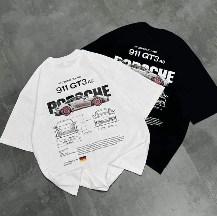 Porsche 911 GT3 RS Regular Fit T-shirt – White Supercar Blueprint Graphic Tee - Acid House™