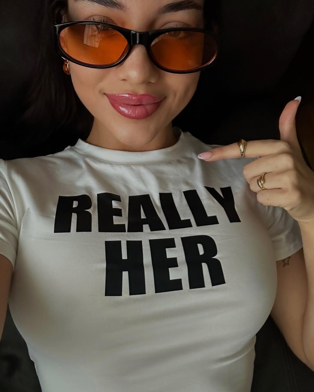 Really Her White Baby Tee for Women | Slim Fit Crop T-Shirt with Bold Text Print - Acid House™ (formerly Zyra Drip)