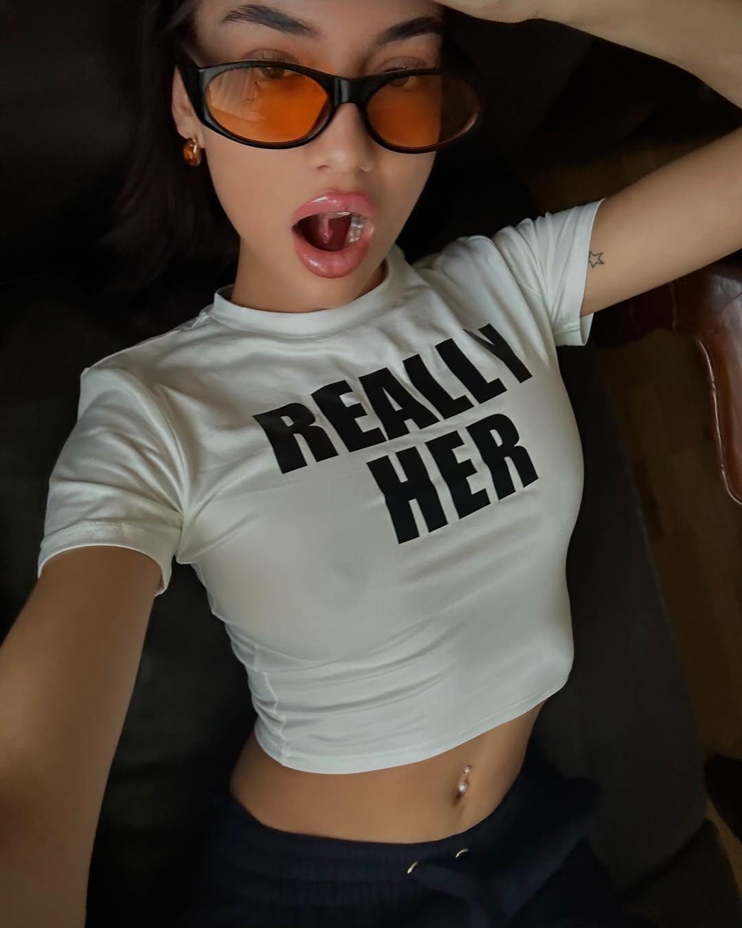 Really Her White Baby Tee for Women | Slim Fit Crop T-Shirt with Bold Text Print - Acid House™ (formerly Zyra Drip)