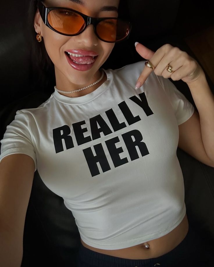 Really Her White Baby Tee for Women | Slim Fit Crop T-Shirt with Bold Text Print - Acid House™ (formerly Zyra Drip)