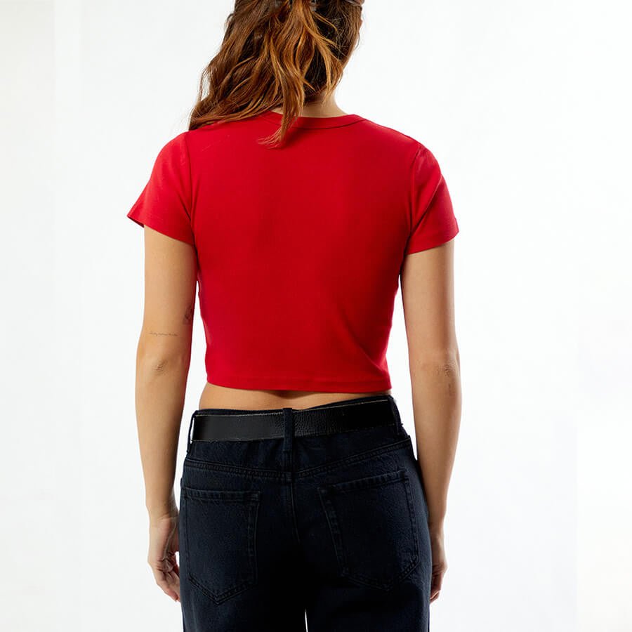 Red Bow Baby Tee for Women – Cute Graphic Cropped Red Tee - Acid House™ (formerly Zyra Drip)