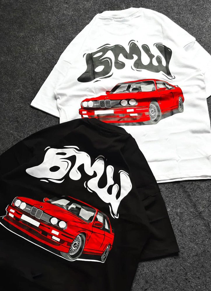 Red Car BMW Graphic Oversized Unisex T-Shirt | Vintage BMW T-Shirt - Acid House™ (formerly Zyra Drip)
