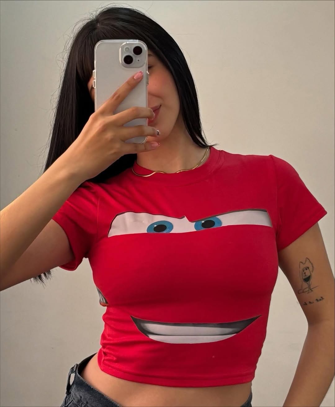 Red Cartoon Eyes Graphic Baby Tee – Slim Fit Y2K Crop Top - Acid House™ (formerly Zyra Drip)