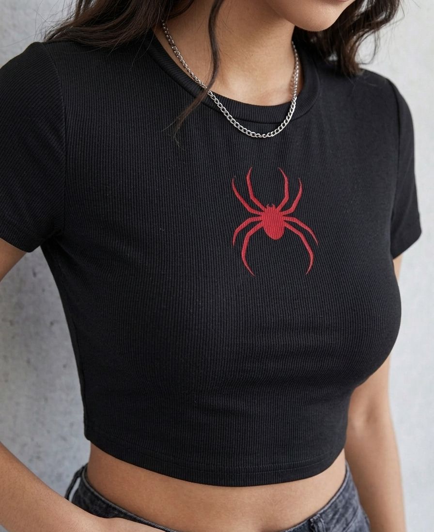 Red Spider Baby Tee Crop Top for Women | Acid House Graphic Fitted Tee - Acid House™ (formerly Zyra Drip)
