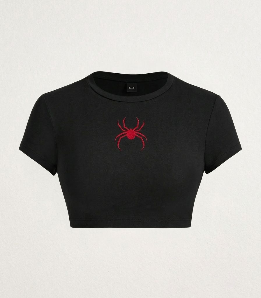 Red Spider Baby Tee Crop Top for Women | Acid House Graphic Fitted Tee - Acid House™ (formerly Zyra Drip)