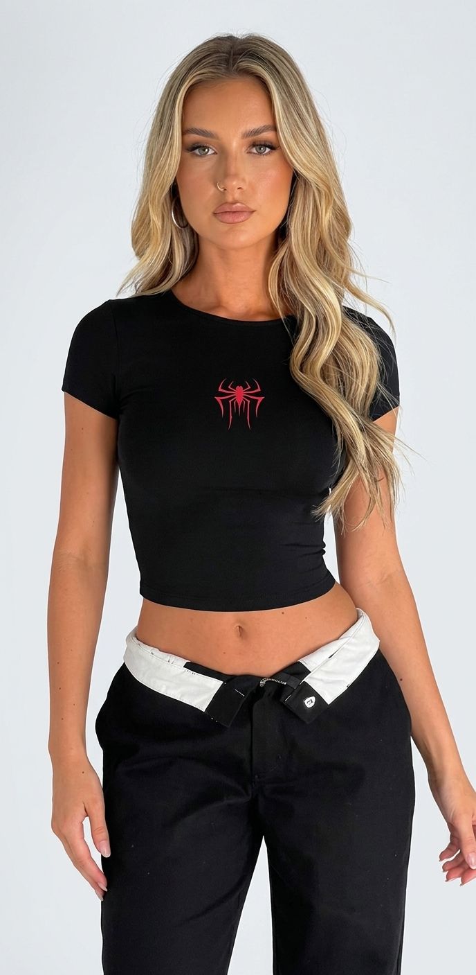 Red Spider Baby Tee Crop Top for Women | Acid House Graphic Fitted Tee - Acid House™ (formerly Zyra Drip)