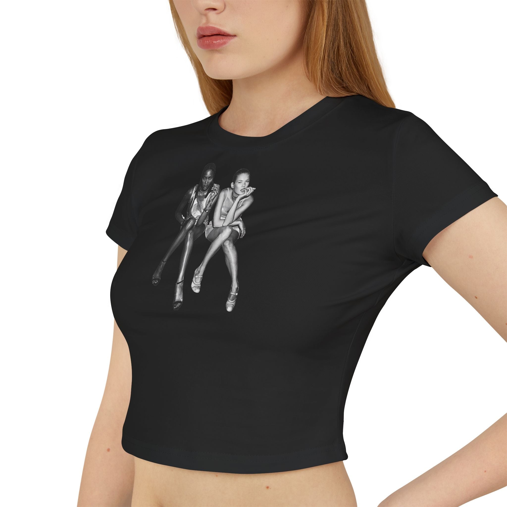 Retro Model Graphic Baby Tee for Women – Cropped Streetwear Top in Black - Acid House™ (formerly Zyra Drip)