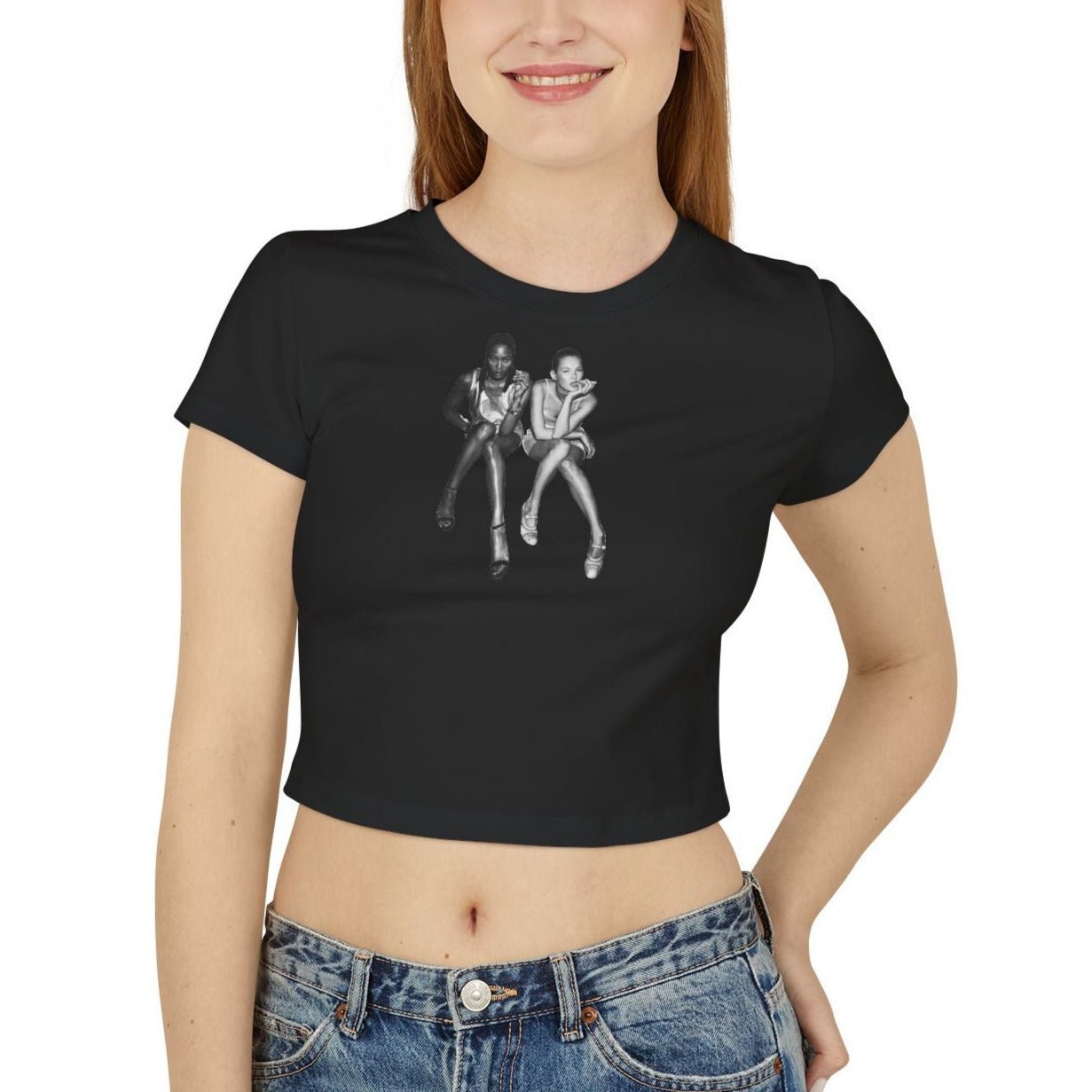 Retro Model Graphic Baby Tee for Women – Cropped Streetwear Top in Black - Acid House™ (formerly Zyra Drip)