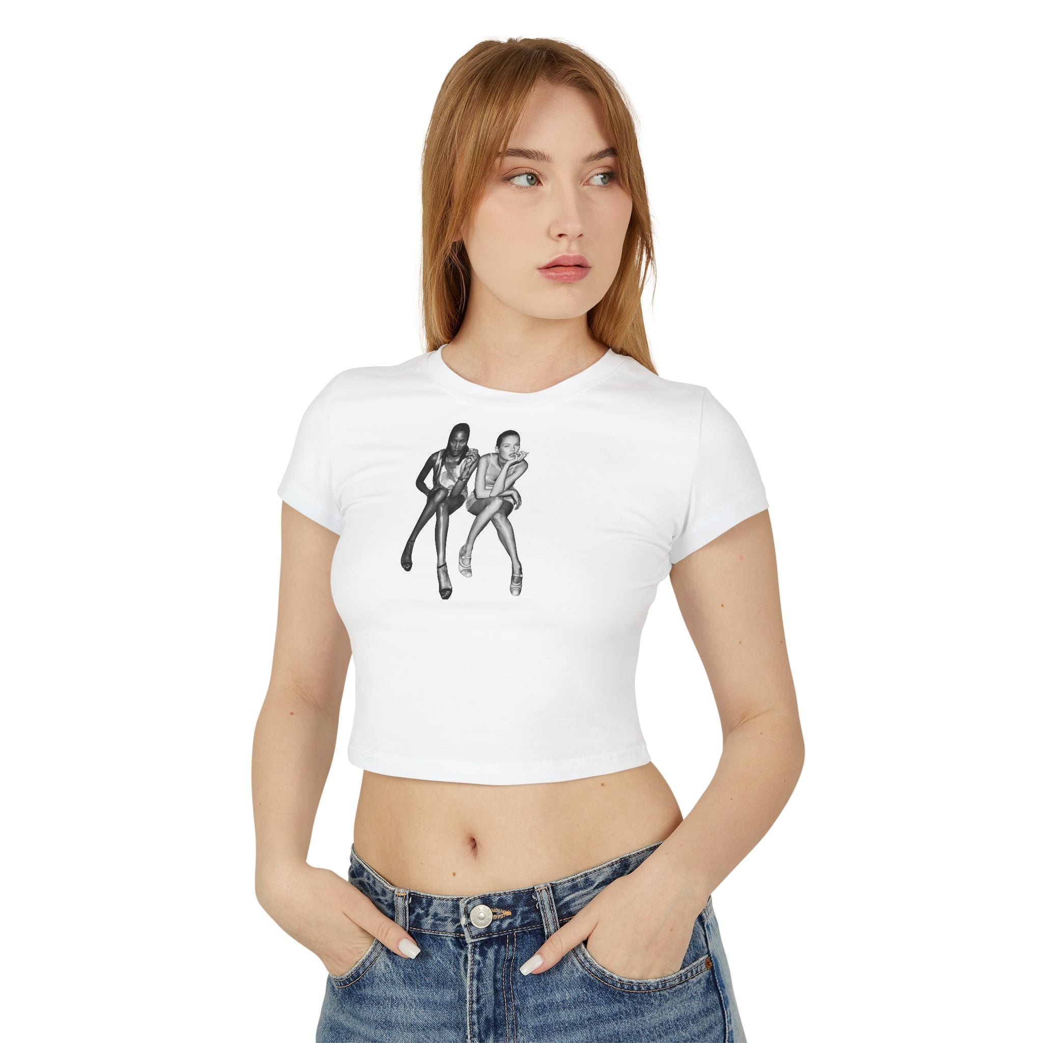 Retro Model Graphic Baby Tee for Women – Cropped Streetwear Top in White - Acid House™ (formerly Zyra Drip)