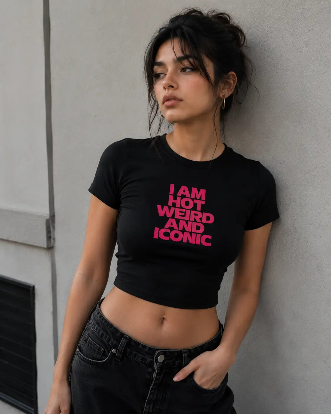 I Am Hot Weird and Iconic Black Baby Tee | Acid House