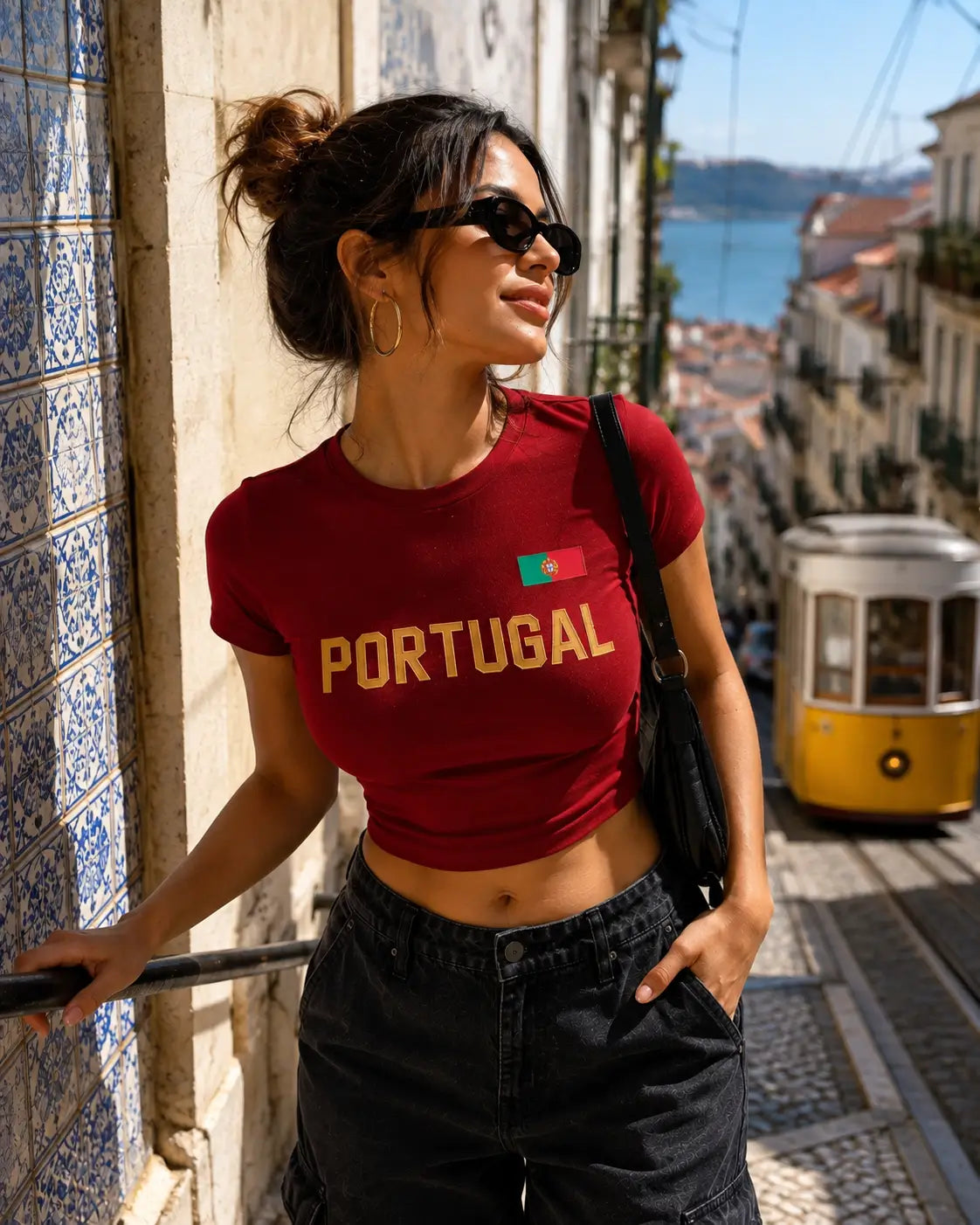 Portugal Baby Tee for Women | Red Fitted Crop Top