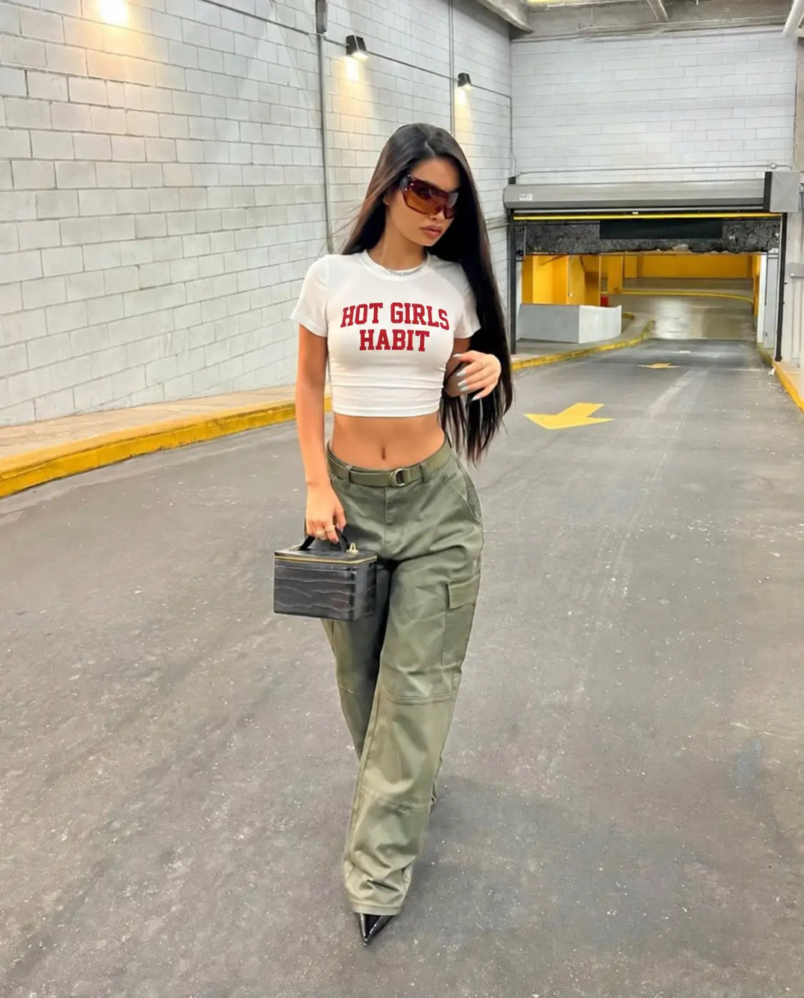 HOT GIRLS HABIT White Graphic Crop Top for Women