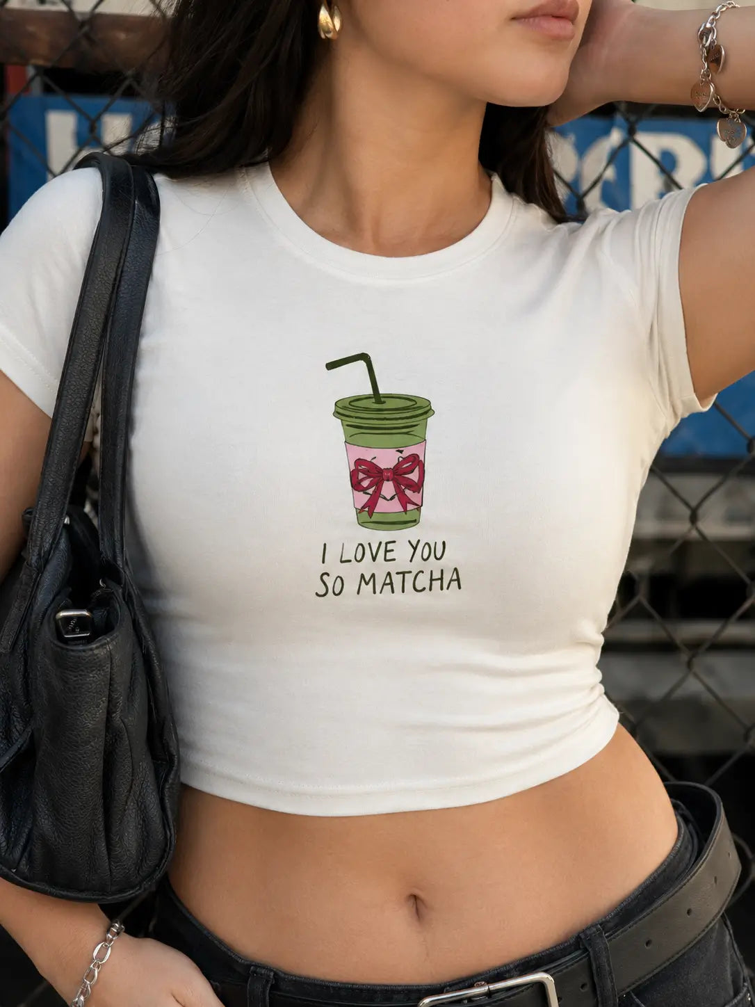 I Love You So Matcha Baby Tee for Women | White Aesthetic Crop Top