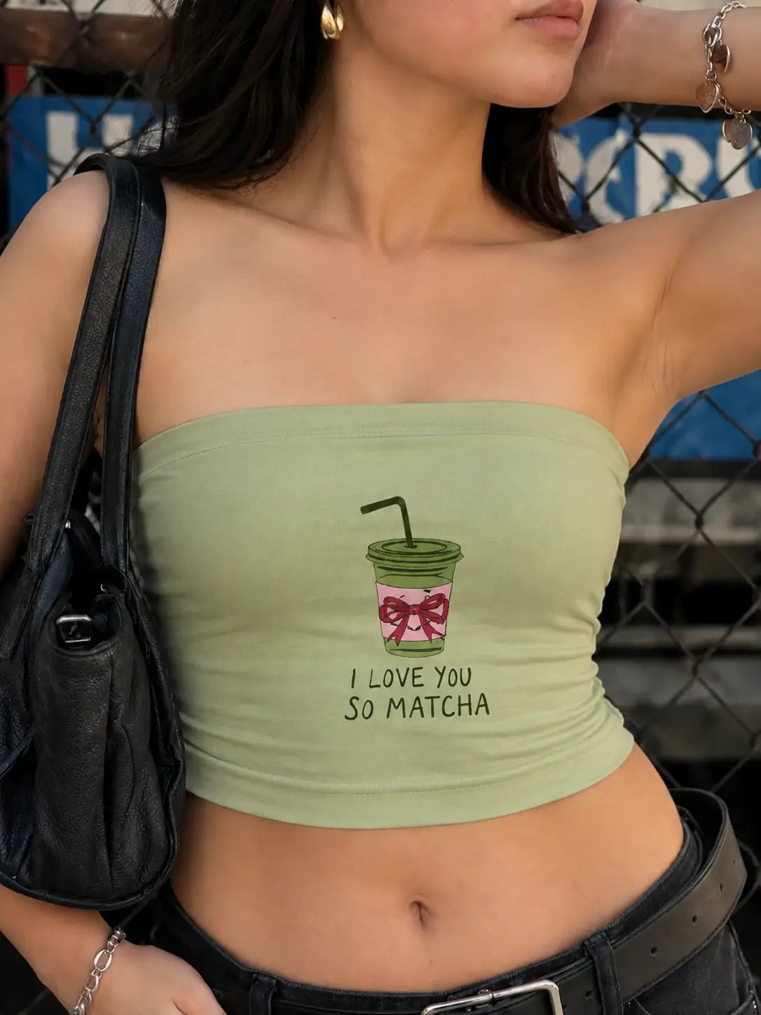 I Love You So Matcha Sage Green Tube Top for Women