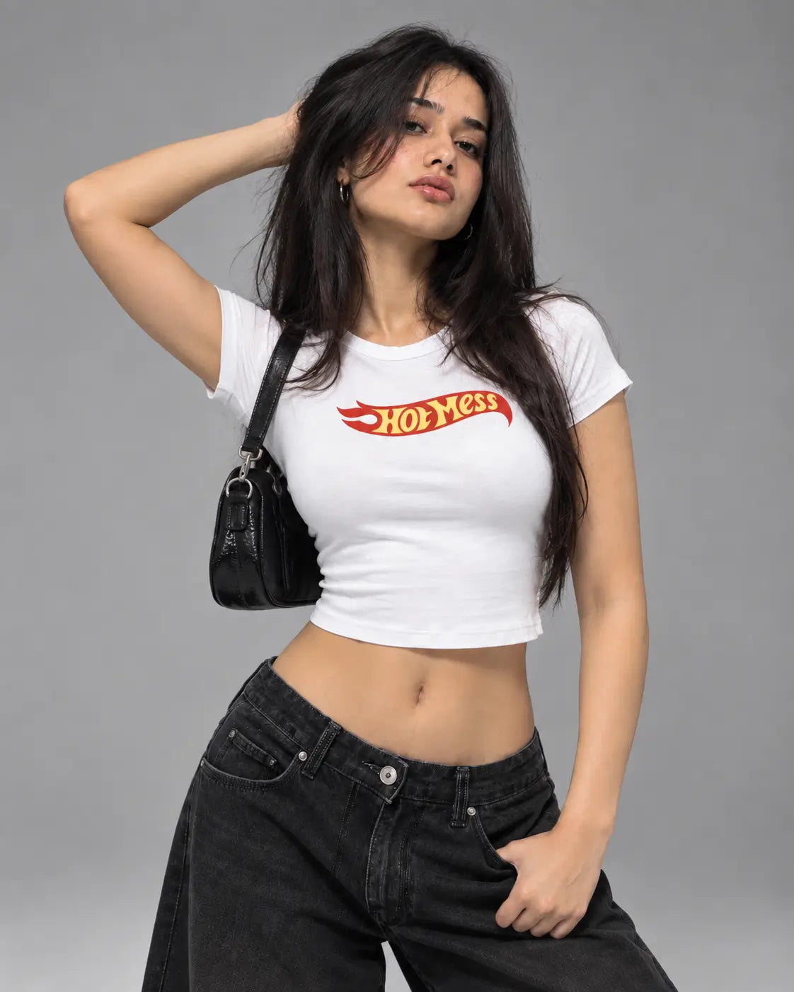 Hot Mess White Baby Tee for Women – Graphic Fitted Crop Top