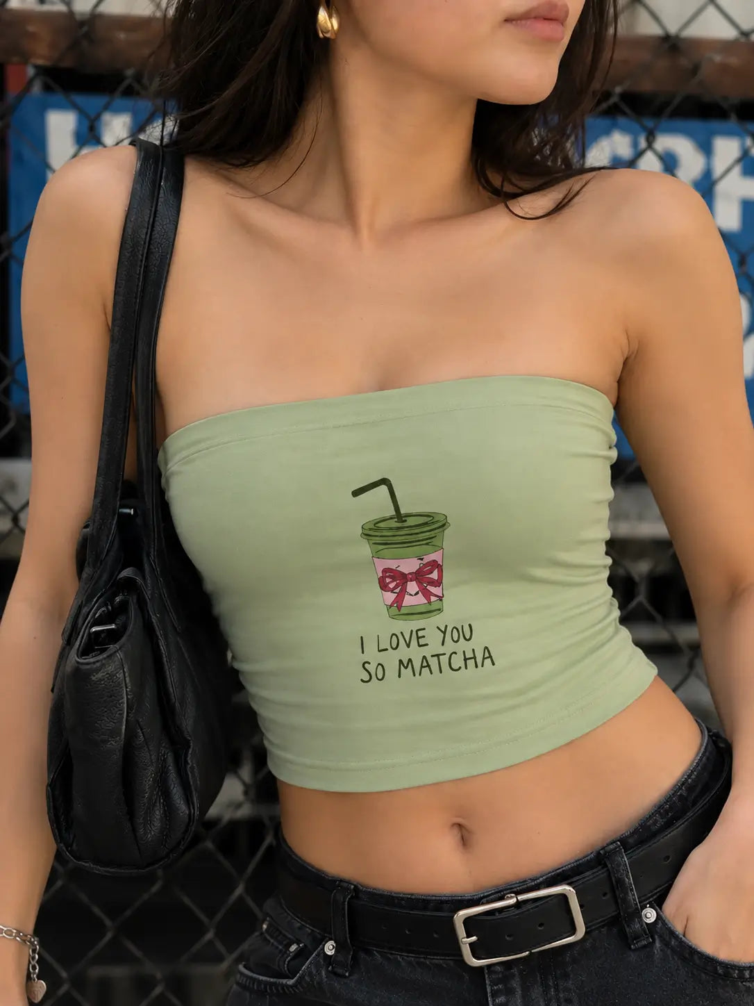 I Love You So Matcha Sage Green Tube Top for Women