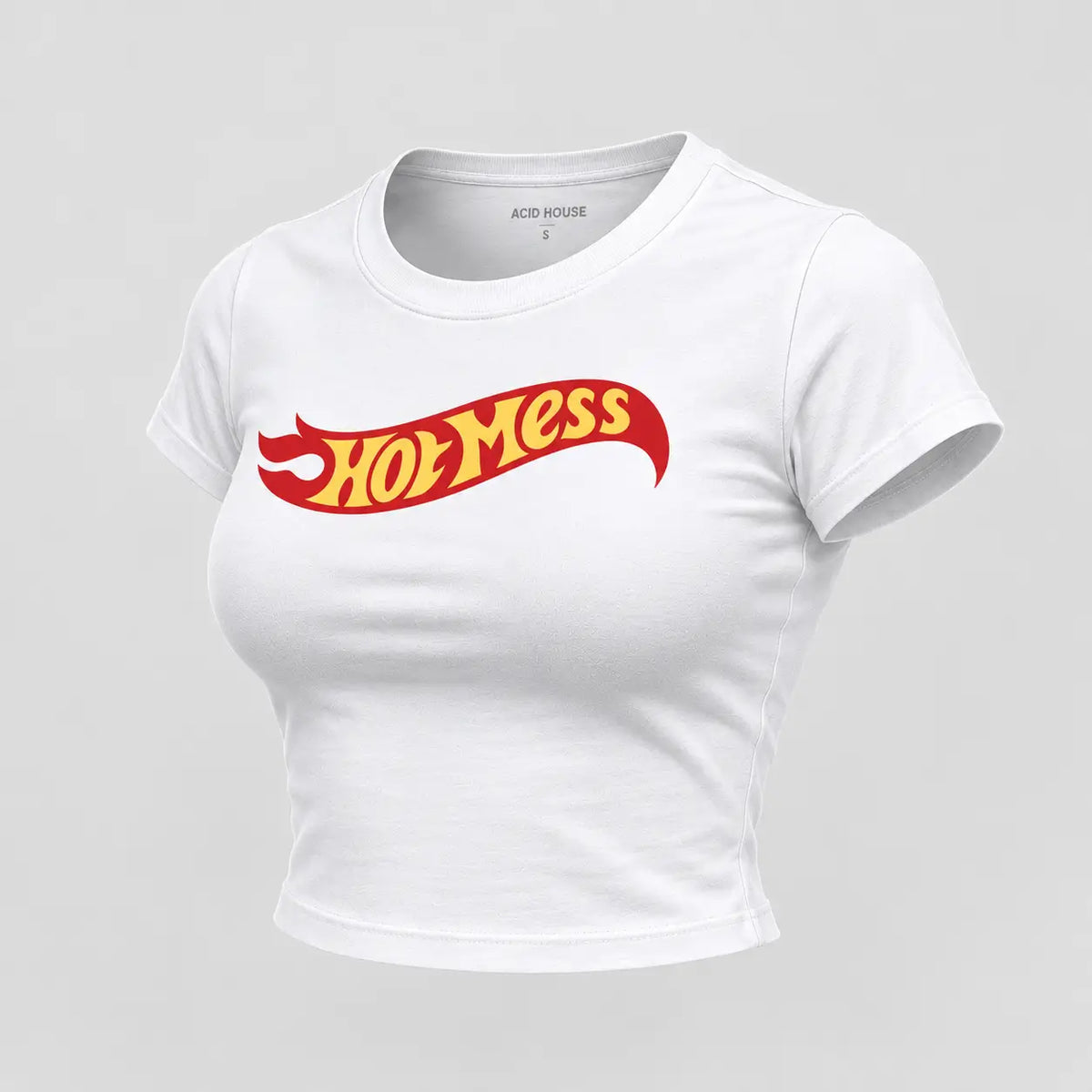 Hot Mess White Baby Tee for Women – Graphic Fitted Crop Top