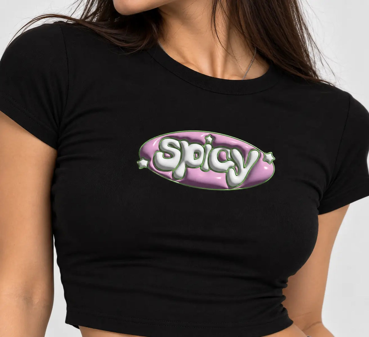 Spicy Black Baby Tee for Women – Fitted Cotton Lycra Crop T-Shirt