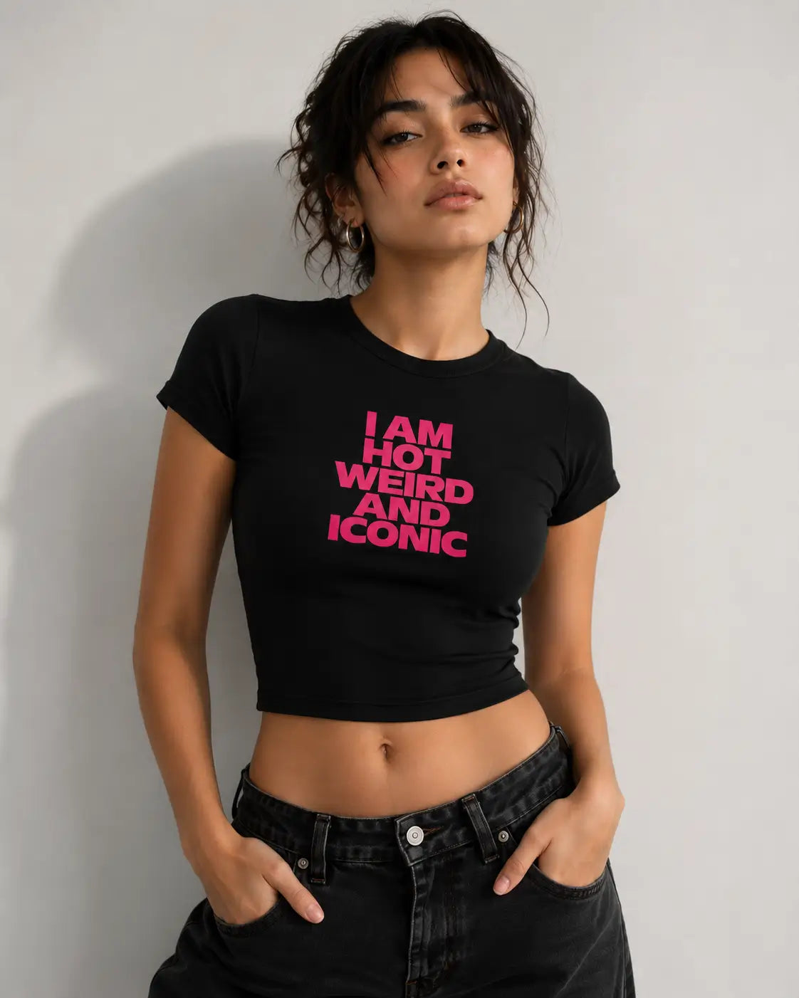I Am Hot Weird and Iconic Black Baby Tee | Acid House