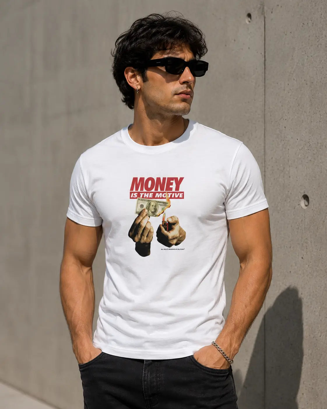 Money Is The Motive Graphic T-Shirt for Men | Premium White Regular Fit Tee
