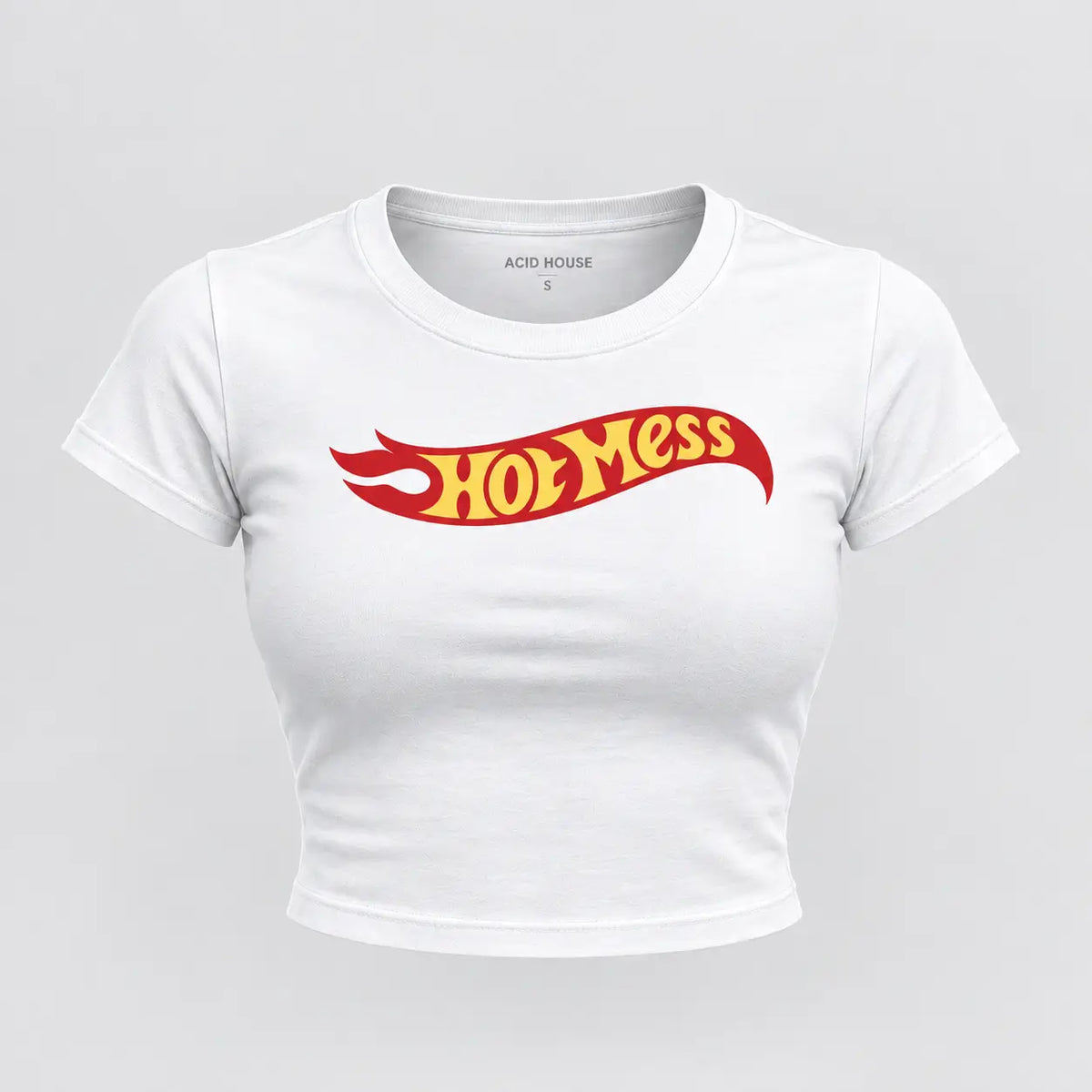 Hot Mess White Baby Tee for Women – Graphic Fitted Crop Top