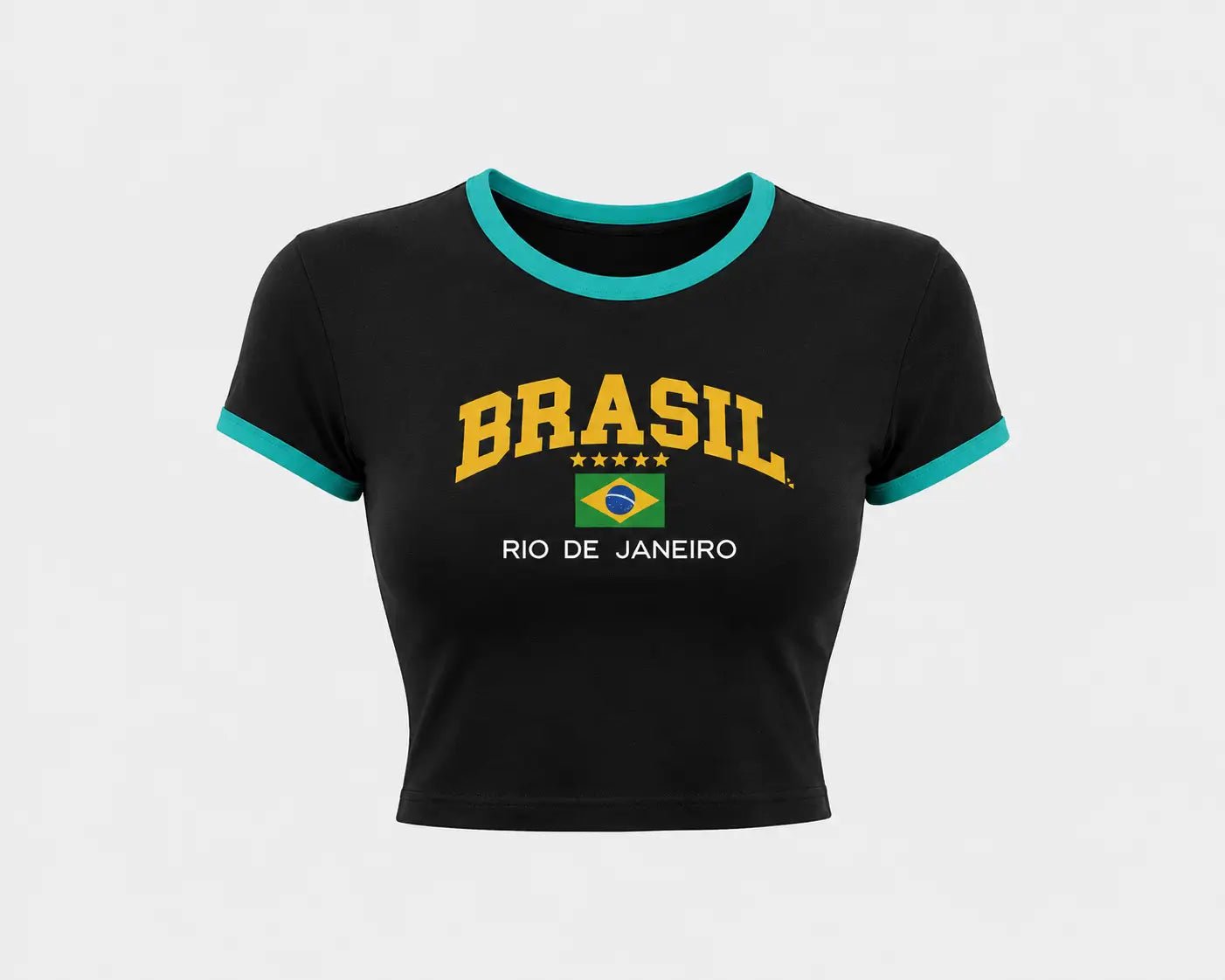 Brasil Rio de Janeiro Ringer Crop Top for Women – Black & Teal