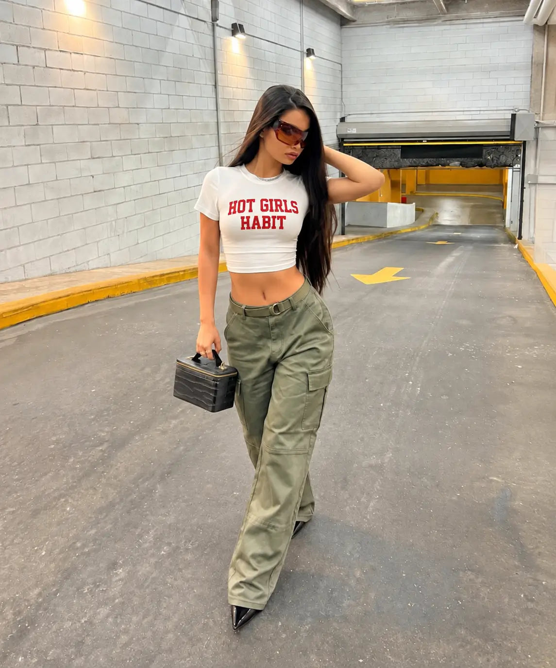 HOT GIRLS HABIT White Graphic Crop Top for Women