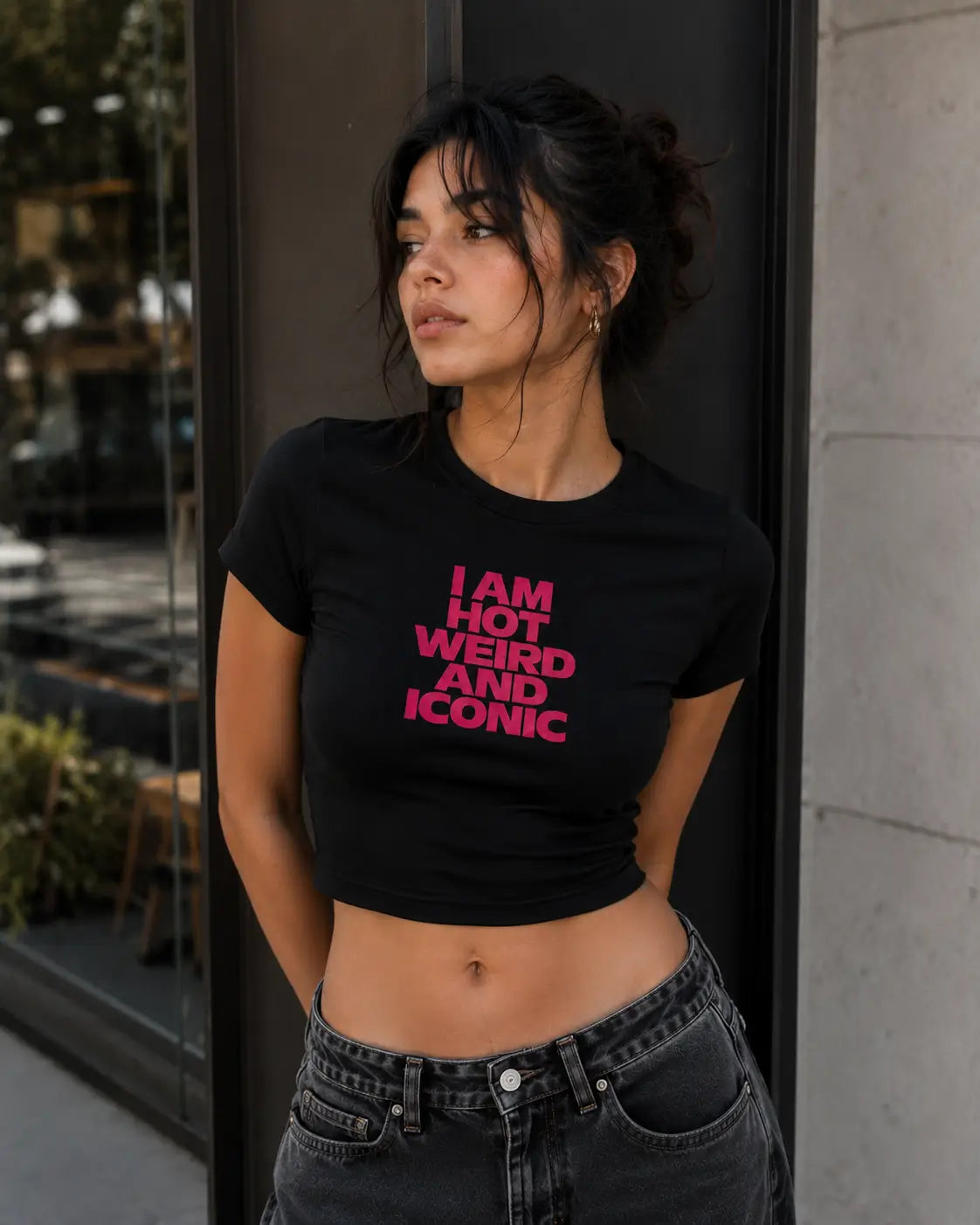 I Am Hot Weird and Iconic Black Baby Tee | Acid House