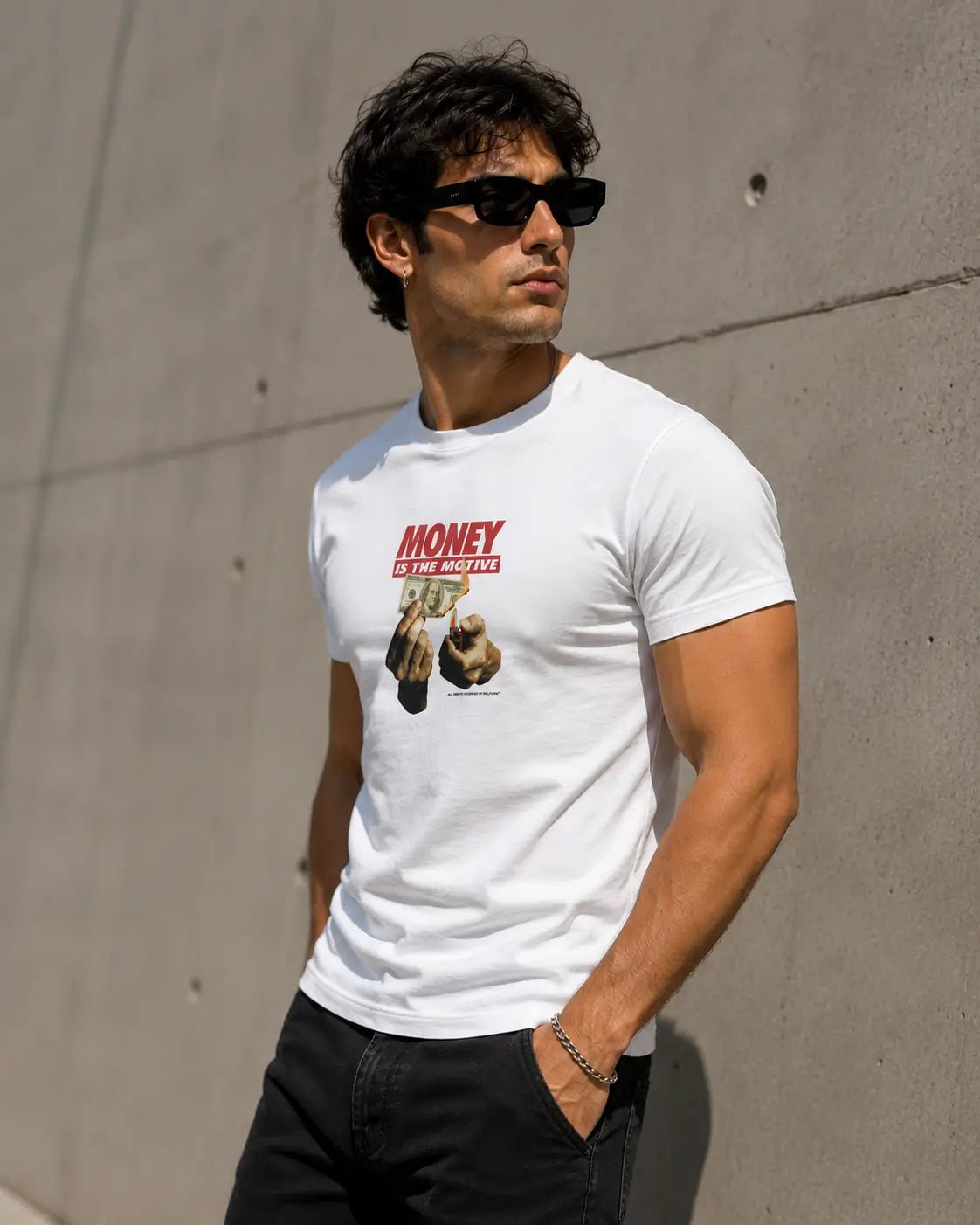 Money Is The Motive Graphic T-Shirt for Men | Premium White Regular Fit Tee