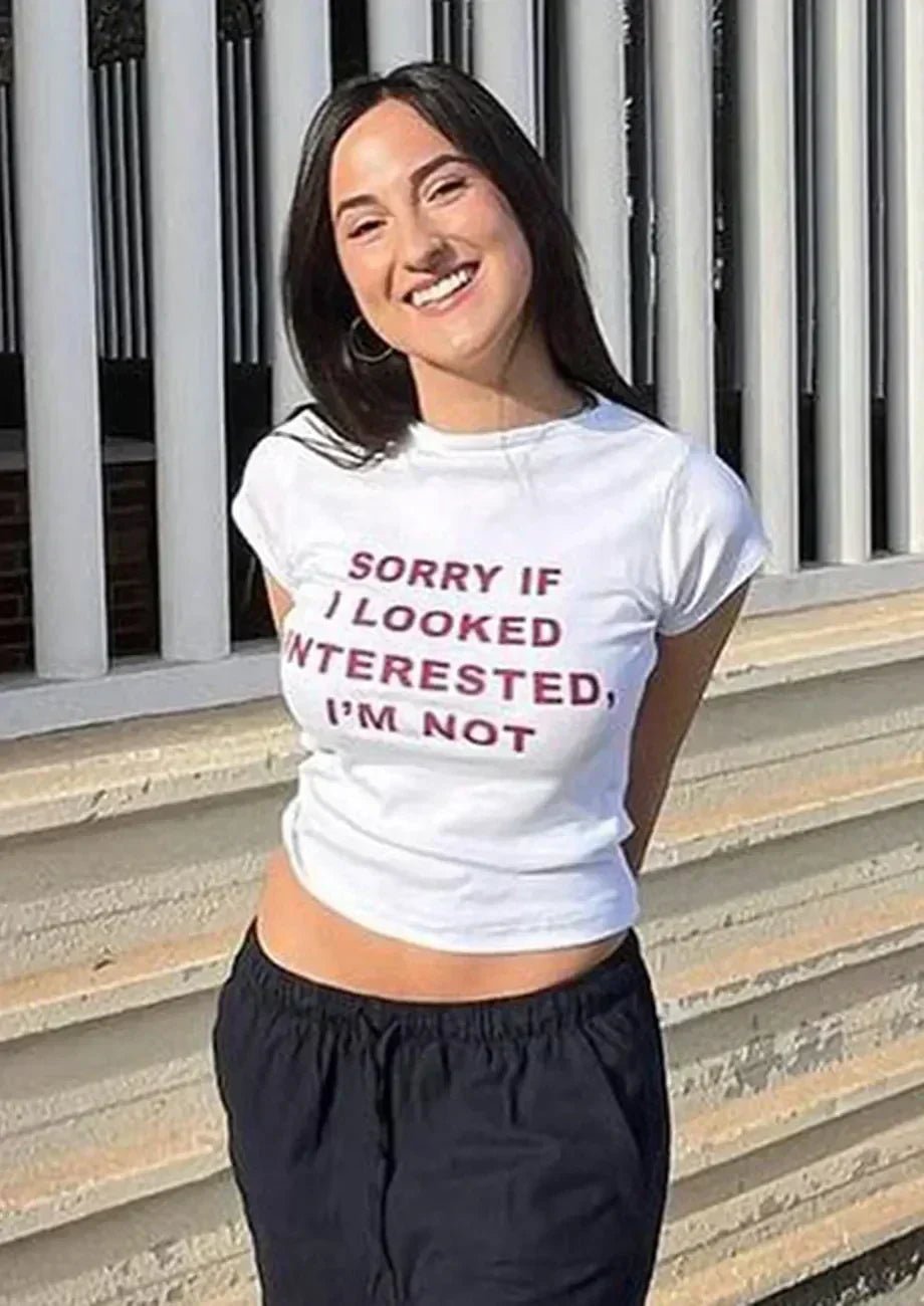 Sorry I Look Interested I'm Not Baby Tee | Crop Top - Acid House™ (formerly Zyra Drip)