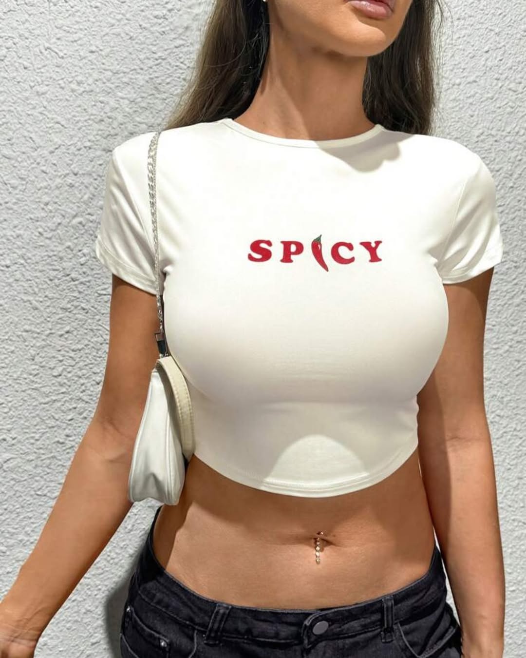 Spicy Graphic Baby Tee for Women – Black & White Fitted Crop Top - Acid House™ (formerly Zyra Drip)