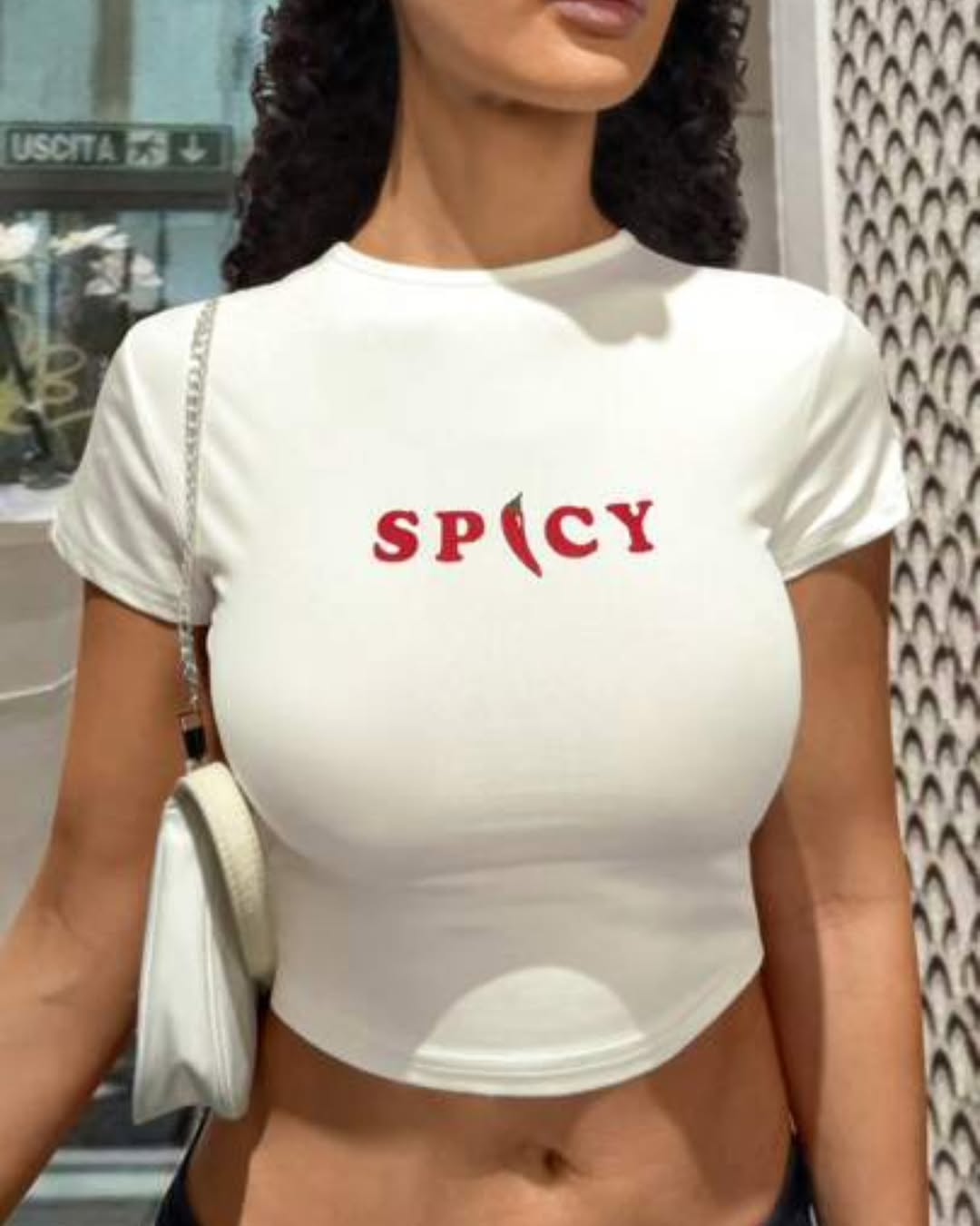 Spicy Graphic Baby Tee for Women – Black & White Fitted Crop Top - Acid House™ (formerly Zyra Drip)