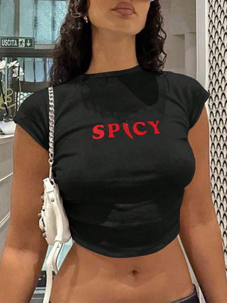 Spicy Graphic Baby Tee for Women – Black & White Fitted Crop Top - Acid House™ (formerly Zyra Drip)