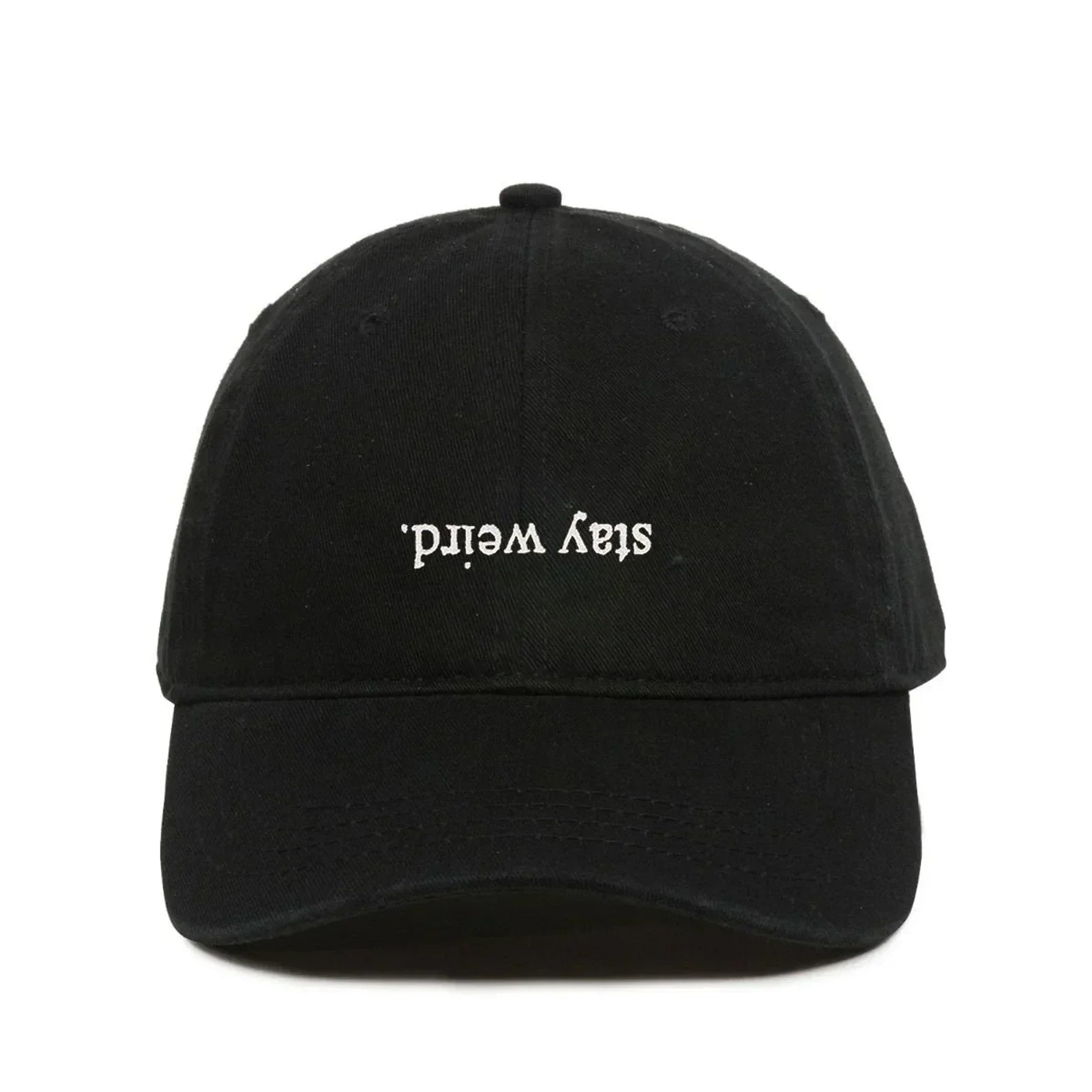 Stay Weird Black Baseball Cap - Unisex Streetwear Dad Hat | Trendy Adjustable Black Cap USA - Acid House™ (formerly Zyra Drip)