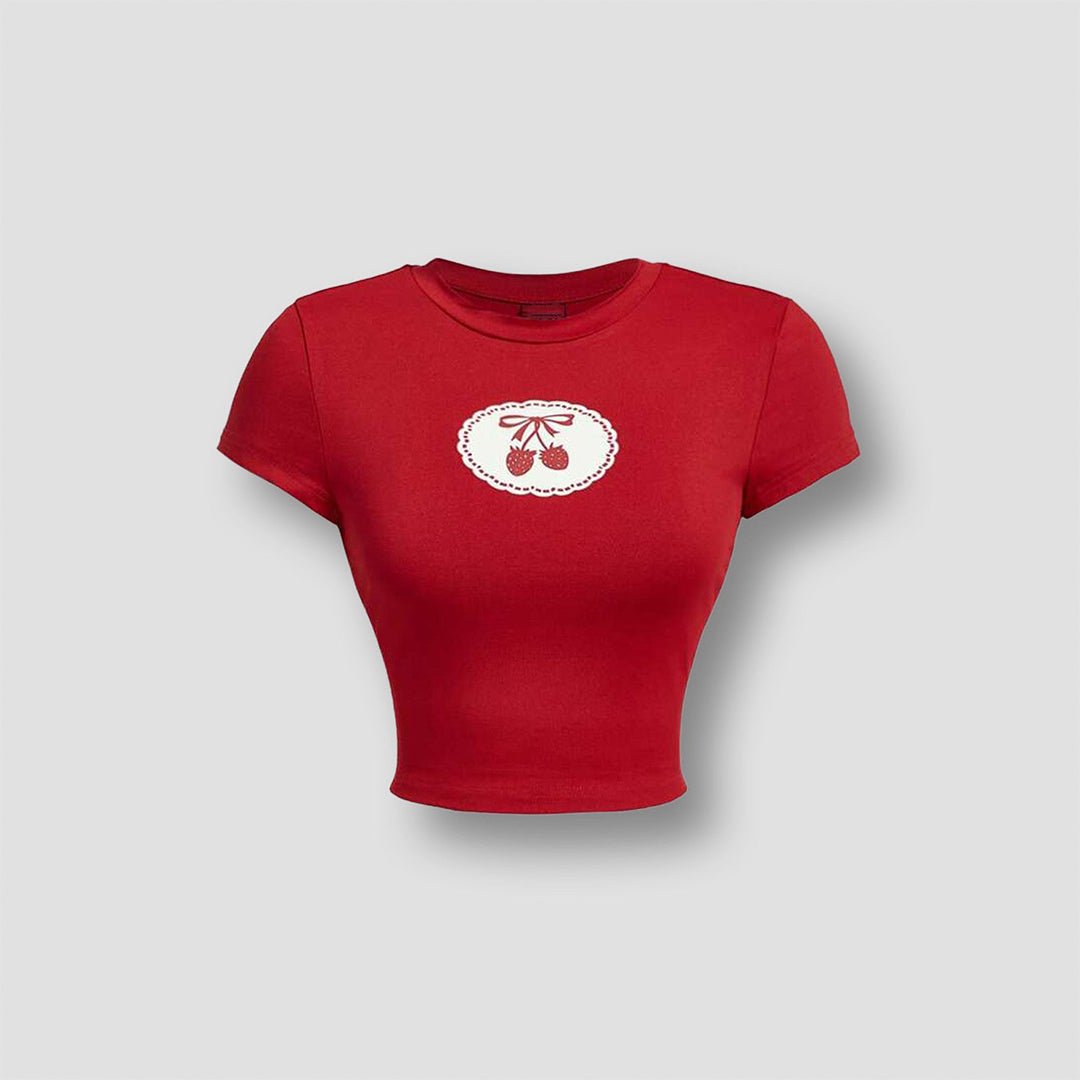 Strawberry Red Baby Tee for Women – Belta 02 Aesthetic Crop Top | Soft Cotton Slim Fit T-Shirt - Acid House™ (formerly Zyra Drip)