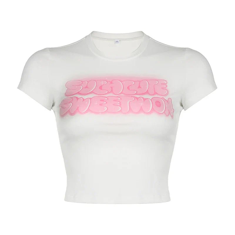 Such Cute Sweet Won Baby Tee – Y2K Pink Graphic Slim Fit Crop Top for Women | Zyra Drip - Acid House™ (formerly Zyra Drip)