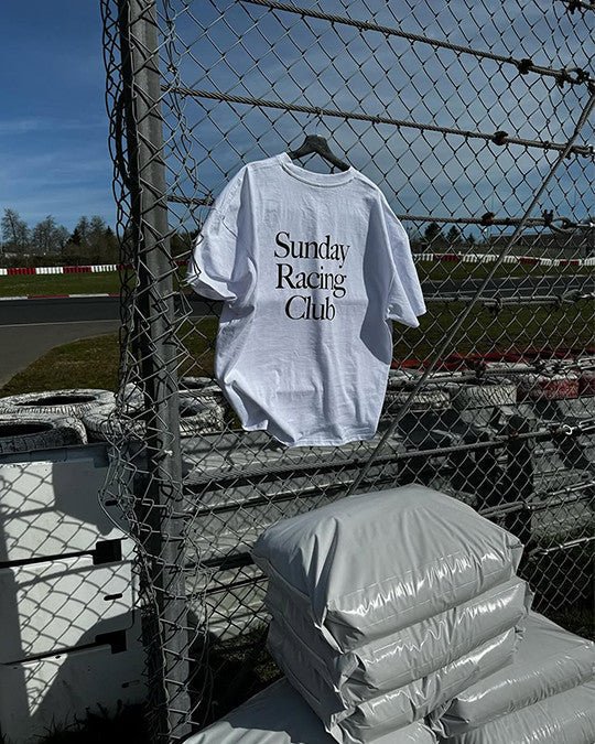 Sunday Racing Club Graphic T-Shirt – White Streetwear Tee for Men & Women - Acid House™ (formerly Zyra Drip)