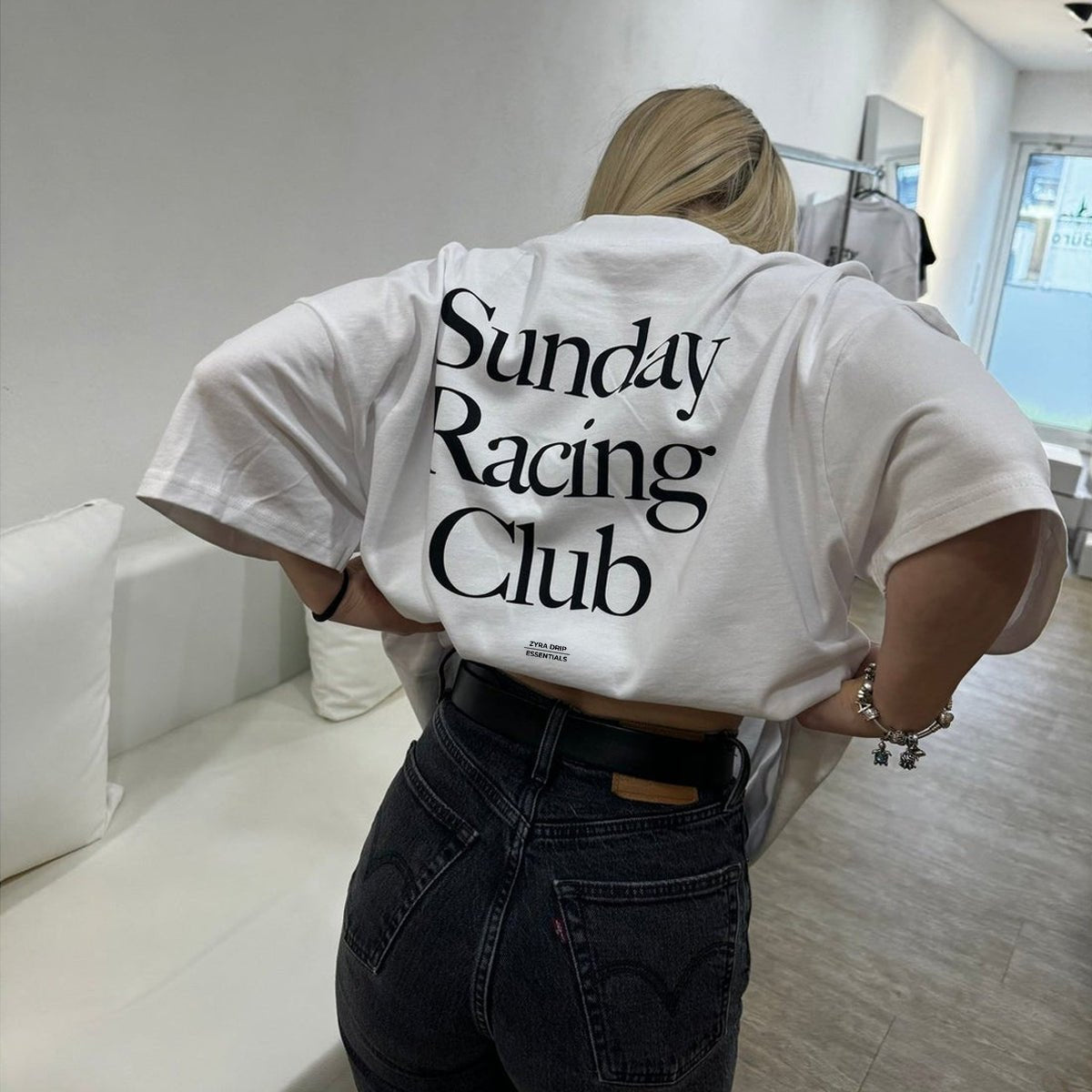 Sunday Racing Club Graphic T-Shirt – White Streetwear Tee for Men & Women - Acid House™ (formerly Zyra Drip)