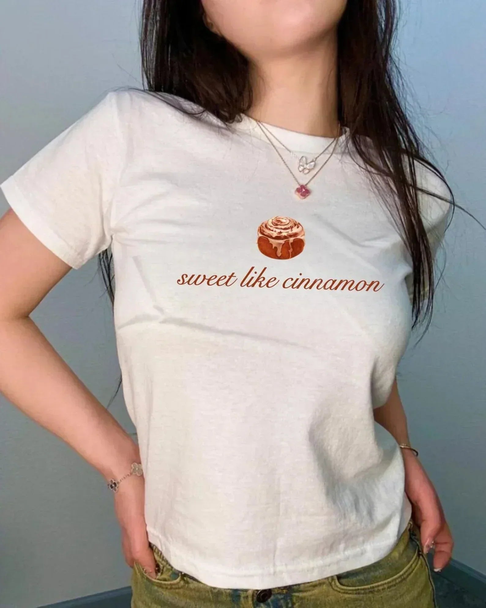 Sweet Like Cinnamon Baby Tee – White Aesthetic Crop Top for Gen Z Girls - Acid House™ (formerly Zyra Drip)