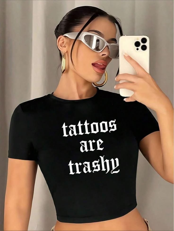 Tattoos Are Trashy Black Baby Tee for Women - Acid House™ (formerly Zyra Drip)