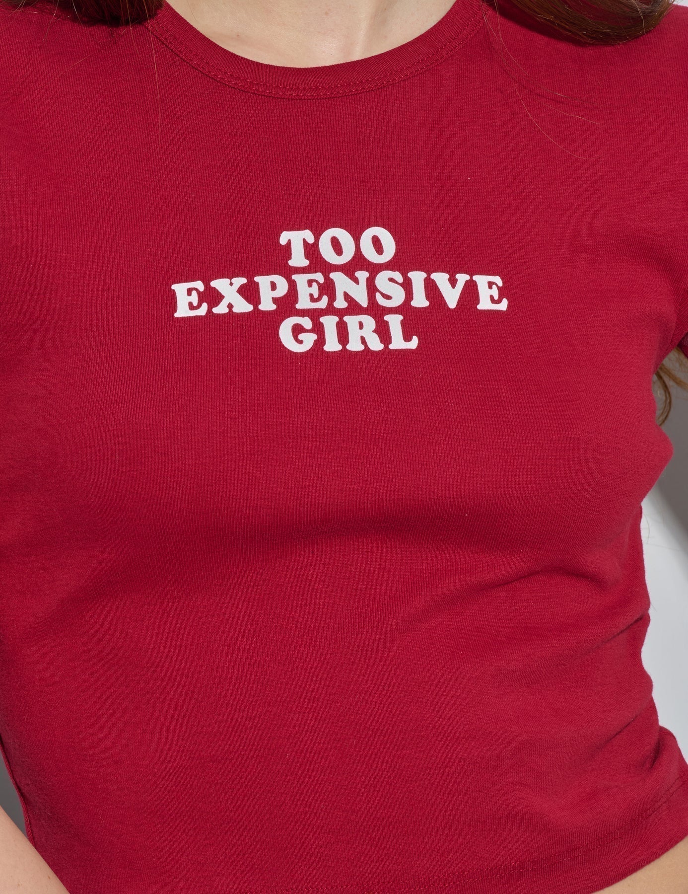Too Expensive Girl Baby Tee – Red Fitted Crop Top for Women - Acid House™ (formerly Zyra Drip)