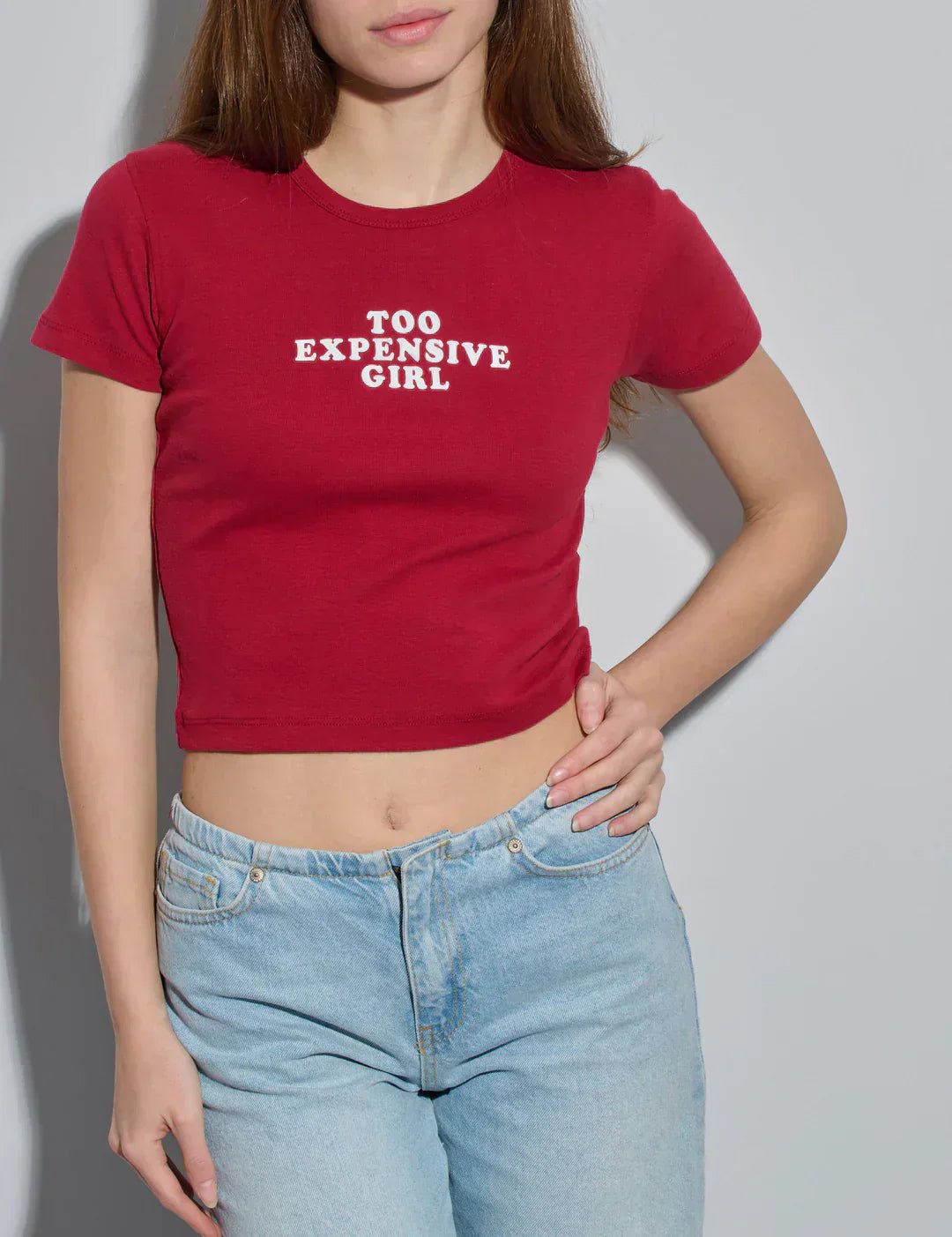 Too Expensive Girl Baby Tee – Red Fitted Crop Top for Women - Acid House™ (formerly Zyra Drip)