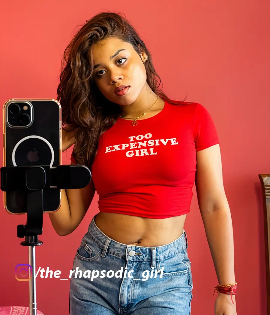 Too Expensive Girl Baby Tee – Red Fitted Crop Top for Women