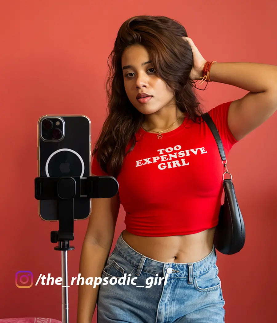 Too Expensive Girl Baby Tee – Red Fitted Crop Top for Women