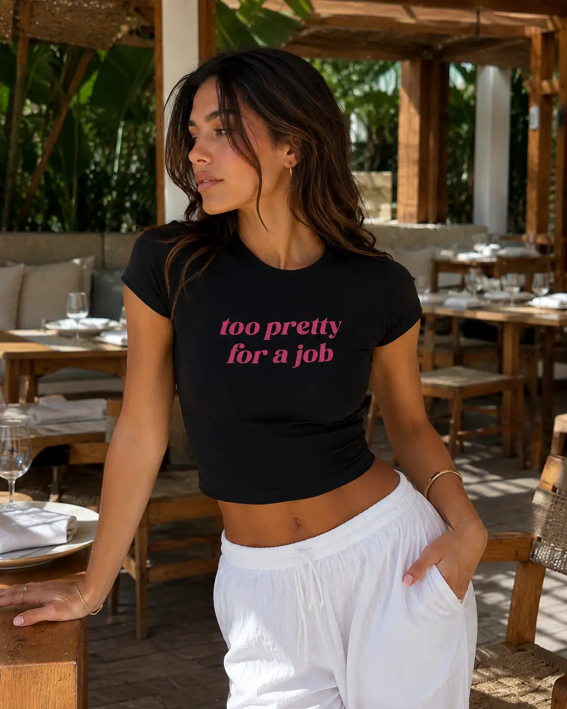Too Pretty For A Job Black Baby Tee for Women