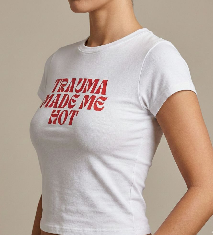Trauma Made Me Hot Baby Tee for Women | Trendy Crop T-Shirt (Black, White, Red) - Acid House™ (formerly Zyra Drip)